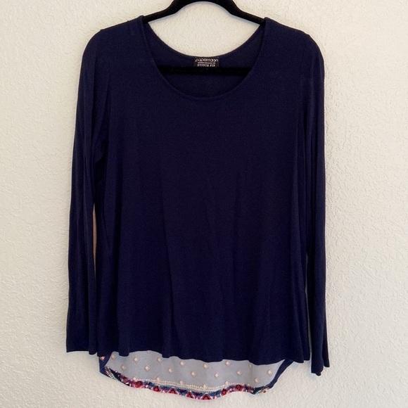 PAPERMOON Peek-a-boo Back Dark Blue Long Sleeve Tee - M - Picture 2 of 4